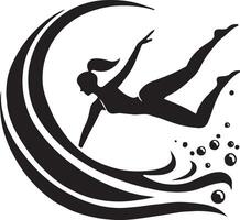 donna nuoto nel un' freestyle silhouette abilità nel nuoto e galleggiante su acqua vettore