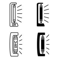 lampada UV battericida. lampada sterilizzatrice uv-c. dispositivo con luce ultravioletta. irradiazione germicida ultravioletta e sterilizzazione. pulizia della superficie, procedura di decontaminazione medica. vettore