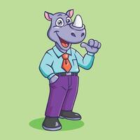 carino rinoceronte come uomo d'affari animale cartone animato illustrazione vettore