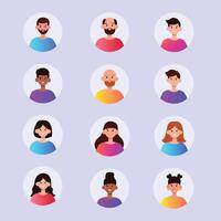 persone avatar, maschio e femmina personaggio facce per sociale media profilo, utente avatar nel piatto design vettore
