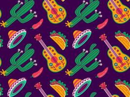 cinco de mayo senza soluzione di continuità modello, Maggio 5, federale vacanza nel Messico. simboli di messicano cultura su un' viola sfondo. vettore