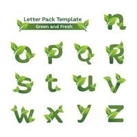 modello di progettazione logo eco green letter pack. disegni vettoriali alfabeto verde con illustrazione foglia verde e fresca.