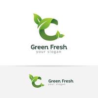 modello di progettazione logo eco verde lettera c. disegni vettoriali alfabeto verde con illustrazione foglia verde e fresca.