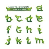 modello di progettazione logo eco green letter pack. disegni vettoriali alfabeto verde con illustrazione foglia verde e fresca.