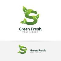 modello di progettazione del logo della lettera s eco verde. disegni vettoriali alfabeto verde con illustrazione foglia verde e fresca.