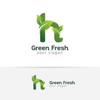 modello di progettazione logo eco verde lettera h. disegni vettoriali alfabeto verde con illustrazione foglia verde e fresca.