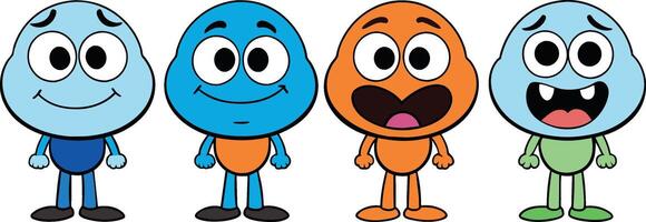 divertente cartone animato blu e arancia emoticon su bianca sfondo, vettore illustrazione