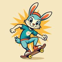 cartone animato coniglio equitazione un' skateboard. vettore illustrazione