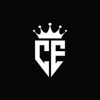 ce logo monogramma stile emblema con modello di design a forma di corona vettore