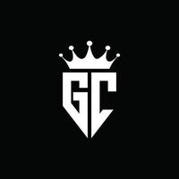 gc logo monogramma stile emblema con modello di design a forma di corona vettore