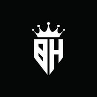 bh logo monogramma stile emblema con modello di design a forma di corona vettore