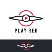 illustrazione rossa del simbolo del gioco del logo della linea dell'elica dell'aeroplano vettore