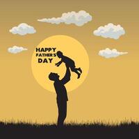 ai generato contento Il padre di giorno silhouette vettore illustrazione cattura un' padre sollevamento il suo bambino nel il aria vettore