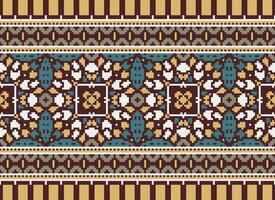 attraversare punto modello con floreale disegni. tradizionale attraversare punto ricamo. geometrico etnico modello, ricamo, tessile ornamento, tessuto, mano cucito modello, culturale Cucitura pixel arte. vettore