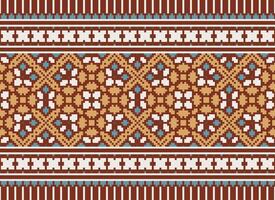 pixel attraversare punto modello con floreale disegni. tradizionale attraversare punto ricamo. geometrico etnico modello, ricamo, tessile ornamento, tessuto, mano cucito modello, culturale Cucitura vettore