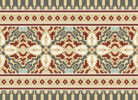 fiore ricamo su Marrone sfondo. ikat e attraversare punto geometrico senza soluzione di continuità modello etnico orientale tradizionale. azteco stile illustrazione design per tappeto, sfondo, vestiario, avvolgere, batik. vettore