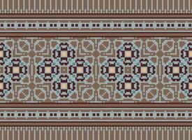 pixel attraversare punto modello con floreale disegni. tradizionale attraversare punto ricamo. geometrico etnico modello, ricamo, tessile ornamento, tessuto, mano cucito modello, culturale Cucitura vettore