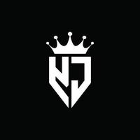 yj logo monogramma stile emblema con modello di design a forma di corona vettore