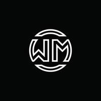 monogramma logo wm con modello di design arrotondato cerchio spazio negativo vettore