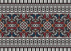 fiore ricamo su Marrone sfondo. ikat e attraversare punto geometrico senza soluzione di continuità modello etnico orientale tradizionale. azteco stile illustrazione design per tappeto, sfondo, vestiario, avvolgere, batik. vettore