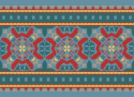 africano ikat pixel floreale paisley ricamo sfondo. geometrico etnico orientale modello tradizionale.azteco stile astratto vettore illustrazione.disegno per trama, tessuto, abbigliamento, avvolgimento, tappeto.