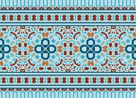 fiore ricamo su Marrone sfondo. ikat e attraversare punto geometrico senza soluzione di continuità modello etnico orientale tradizionale. azteco stile illustrazione design per tappeto, sfondo, vestiario, avvolgere, batik. vettore