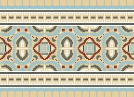 fiore ricamo su Marrone sfondo. ikat e attraversare punto geometrico senza soluzione di continuità modello etnico orientale tradizionale. azteco stile illustrazione design per tappeto, sfondo, vestiario, avvolgere, batik. vettore