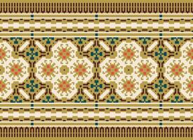 pixel attraversare punto modello con floreale disegni. tradizionale attraversare punto ricamo. geometrico etnico modello, ricamo, tessile ornamento, tessuto, mano cucito modello, culturale Cucitura vettore