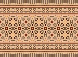 pixel attraversare punto modello con floreale disegni. tradizionale attraversare punto ricamo. geometrico etnico modello, ricamo, tessile ornamento, tessuto, mano cucito modello, culturale Cucitura vettore