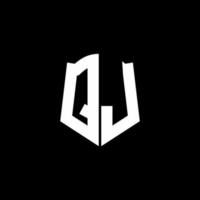 qj monogramma lettera logo nastro con stile scudo isolato su sfondo nero vettore