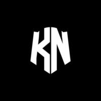 kn monogramma lettera logo nastro con stile scudo isolato su sfondo nero vettore