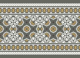 geometrico modelli di moderno elegante struttura. frontiere nel il modulo di un' pixel ornamento per ricamo, ceramica piastrelle e tessile interno design elementi. senza soluzione di continuità illustrazione vettore