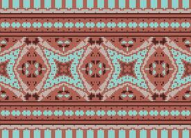 fiore ricamo su Marrone sfondo. ikat e attraversare punto geometrico senza soluzione di continuità modello etnico orientale tradizionale. azteco stile illustrazione design per tappeto, sfondo, vestiario, avvolgere, batik. vettore