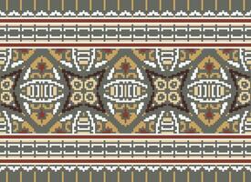 fiore ricamo su Marrone sfondo. ikat e attraversare punto geometrico senza soluzione di continuità modello etnico orientale tradizionale. azteco stile illustrazione design per tappeto, sfondo, vestiario, avvolgere, batik. vettore