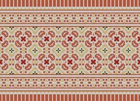 pixel attraversare punto modello con floreale disegni. tradizionale attraversare punto ricamo. geometrico etnico modello, ricamo, tessile ornamento, tessuto, mano cucito modello, culturale Cucitura vettore