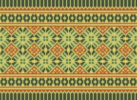 fiore ricamo su Marrone sfondo. ikat e attraversare punto geometrico senza soluzione di continuità modello etnico orientale tradizionale. azteco stile illustrazione design per tappeto, sfondo, vestiario, avvolgere, batik. vettore