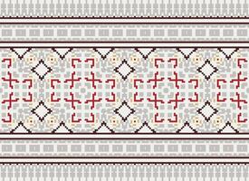 pixel attraversare punto modello con floreale disegni. tradizionale attraversare punto ricamo. geometrico etnico modello, ricamo, tessile ornamento, tessuto, mano cucito modello, culturale Cucitura vettore