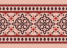 attraversare punto modello con floreale disegni. tradizionale attraversare punto ricamo. geometrico etnico modello, ricamo, tessile ornamento, tessuto, mano cucito modello, culturale Cucitura pixel arte. vettore