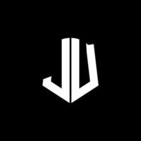 nastro logo lettera monogramma ju con stile scudo isolato su sfondo nero vettore