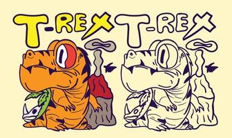trex dinosauro vettore mano disegnato sfondo scarabocchio carino animale illustrazione per libro colorazione pagina
