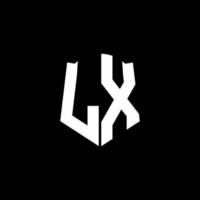 lx monogramma lettera logo nastro con stile scudo isolato su sfondo nero vettore