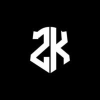 zk monogramma lettera logo nastro con stile scudo isolato su sfondo nero vettore