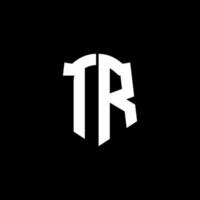 tr monogramma lettera logo nastro con stile scudo isolato su sfondo nero vettore