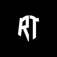 rt monogramma lettera logo nastro con stile scudo isolato su sfondo nero vettore