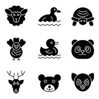 set di icone di animali glifi vettore