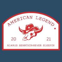 logo Vintage ▾ americano cowboy cranio testa vettore illustrazione con abbigliamento design manifesto