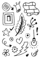 mano disegnato impostato elementi, nero su bianca sfondo. parete, freccia, cuore, amore, stella, foglia, per concetto design. vettore