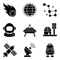 set di icone di glifi di fantascienza vettore