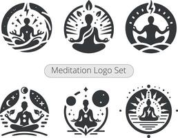 ai generato impostato di icone per yoga e meditazione, yoga e meditazione logo vettore icona silhouette clipart