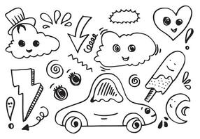 mano disegnato kawai scarabocchio cartone animato disegni per sfondo, adesivi, colorazione libri, spille, emblemi isolato su bianca sfondo. vettore illustrazione.